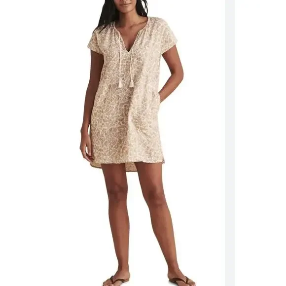 Faherty Boho Floral Dress Women's Medium Tan Tasseled Organic Cotton Cottagecore - Picture 11 of 11